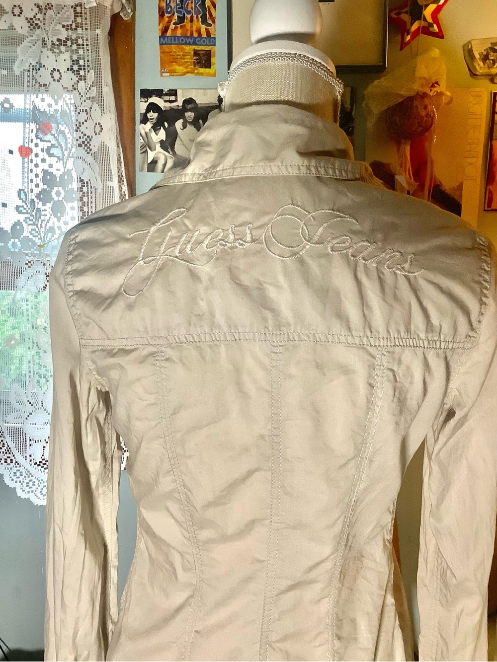 Guess Cream Embroidered Back Jean Jacket